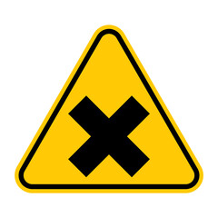 Harmful or irritating substances warning sign. Vector illustration of yellow triangle sign with cross icon inside. Dangerous zone. Risk of damaging body. Caution hazardous substances. 
