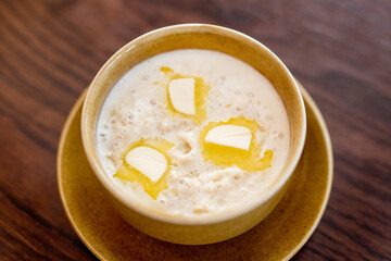 Breakfast of porridge: buckwheat, semolina, oatmeal. A healthy diet