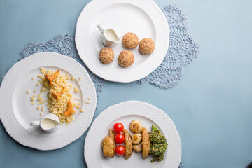 Salad, side dish. Concept table setting. Balkan cuisine