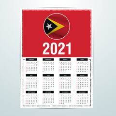 Timor Leste Calendar 2021- Country Flag Banner - Happy New Year Design.