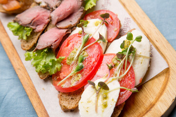Meat and fish appetizer for lunch. Balkan cuisine