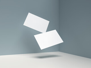 Two Floating Paper Business Cards Mockup on Minimalist Modern Background. 3D render.