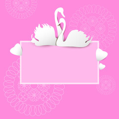 pink background with a heart and swans.vector illustration