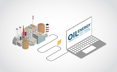 diesel oil energy, diesel oil power plant with isometric graphic