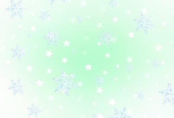 Light Green vector layout with bright snowflakes, stars.