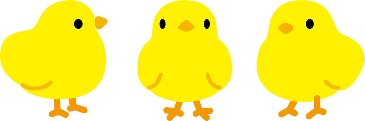 	丸みを帯びたシルエットひよこ横正面ななめ3方向セット(線なし)