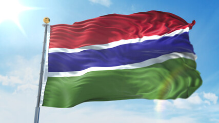 4k 3D Illustration of the waving flag on a pole of country Gambia