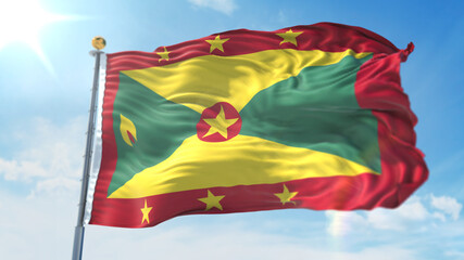 4k 3D Illustration of the waving flag on a pole of country Grenada