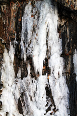 Icicles near the frozen waterfall of Gveleti