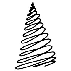 Vector illustration. Swirled Christmas tree isolated on white. Holiday Сhristmas and New year decoration design element. Hand drawn fir doodle clipart. For collage, card, poster, banner, gift wrapping