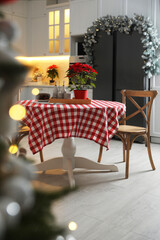 Beautiful kitchen interior with stylish Christmas decor