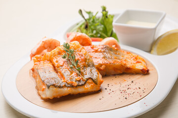 salmon steak with sauce
