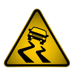 Vector - Slippery road warning sign with skidding car on yellow background