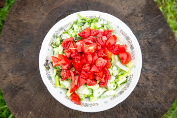 Salad of fresh tomatoes and cucumbers