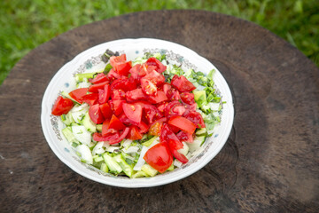 Salad of fresh tomatoes and cucumbers