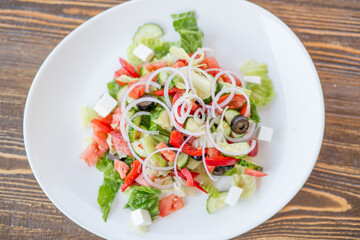 Greek salad with olives and cheese