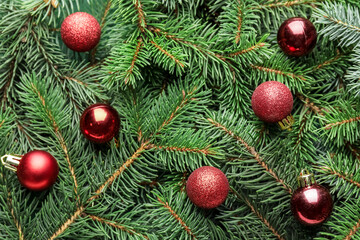 Obraz na płótnie Canvas Christmas tree branches with beautiful decor