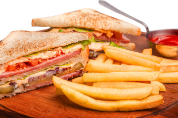 club sandwich with gravy and roast potatoes