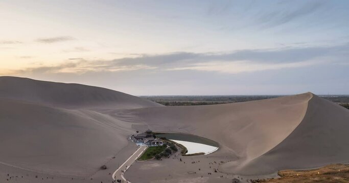 time lapse of the crescent lake in nightfall,dunhuang city, gansu province, China.