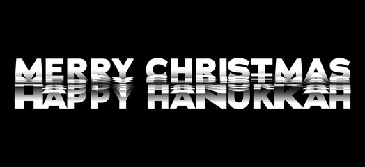 Merry Christmas, Happy Hanukkah. New Years eve. Vector illustration of paper cut in black and white, 3d realistic Flip Text Effect. Design for flyers, greetings, and invitations. Vector illustration