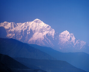 beautiful sunrise in the mountains of nepal
