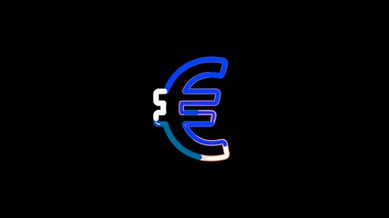 Circles gather in symbol euro sign. After it crumbles in a line and moves to the camera. Alpha channel black