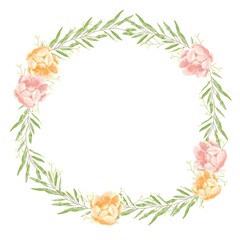 優しいタッチの薔薇と勿忘草とユーカリのフレーム