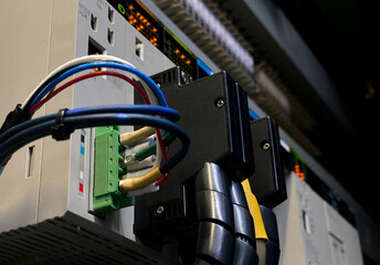 Close up view and low light of Main line connection point to the circuit board. And electrode...