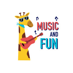 glasses giraffe music gitar color text line animal fun tee illustration art vector