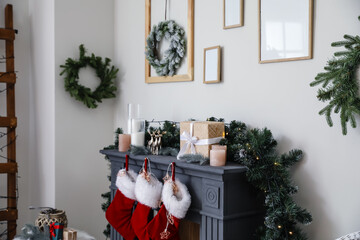 Fototapeta premium Christmas home interior decor, festive holiday celebration and winter season preparation