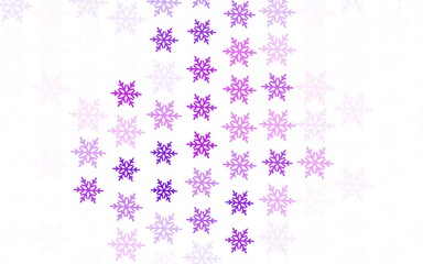 Light Purple, Pink vector background with xmas snowflakes, stars.