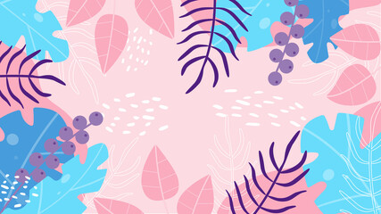 Fototapeta premium Background for posters, banners, greeting cards and posters - vector illustration in simple flat style with space for text - background with leaves and plants
