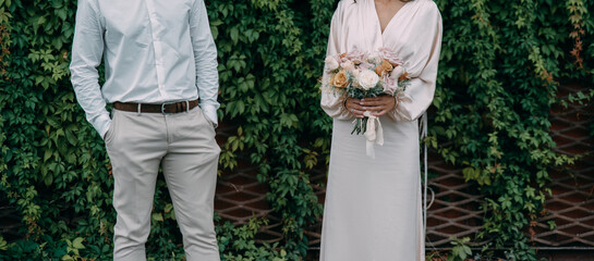 Bridal couple together celebrating happy wedding day.