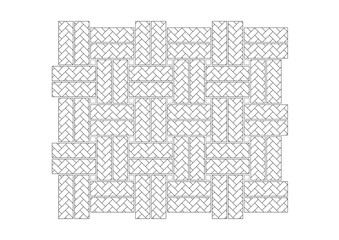 2D CAD drawing with basket weaving pattern. Drawn in black and white. 