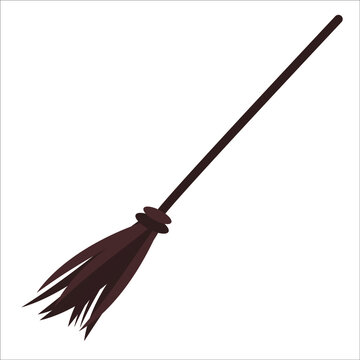 Vector illustration of magic witch broom isolated on white background. Clip art element for halloween, witchcraft, fantasy