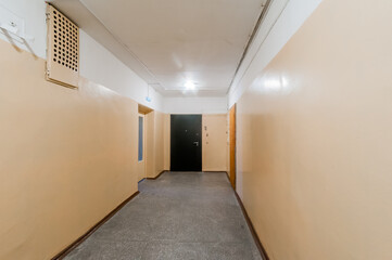 Russia, Moscow- April 17, 2020: interior public place, house entrance. doors, walls, staircase corridors