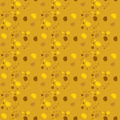 Fortuna gold geometric pattern of small, large circles and bubbles. Fortuna gold background with yellow, brown abstract