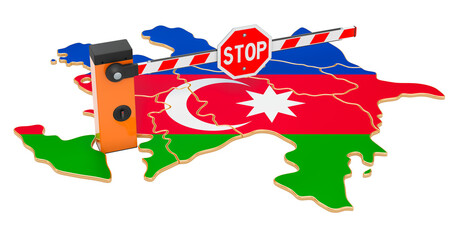 Border close in Azerbaijan. Customs and border protection concept. 3D rendering