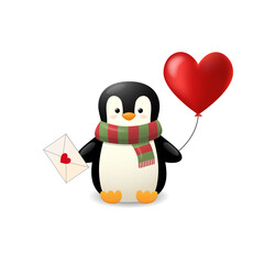 Cute penguin with balloon. Vector illustration