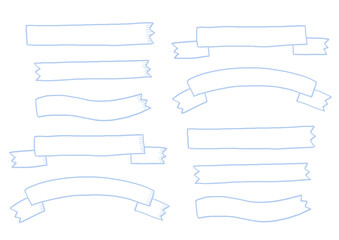 おしゃれでシンプルな手書き風素材のセット　リボン　フレーム　枠