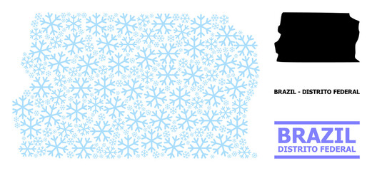 Vector collage map of Brazil - Distrito Federal designed for New Year, Christmas celebration, and winter. Mosaic map of Brazil - Distrito Federal is composed with light blue snow elements.