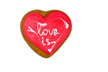 Heart shaped gingerbread cookie isolated on white background