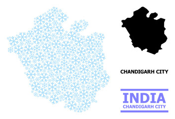 Fototapeta premium Vector mosaic map of Chandigarh City organized for New Year, Christmas celebration, and winter. Mosaic map of Chandigarh City is created with light blue snow items.