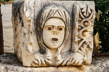 Stone faces in the ancient city of Myra in Demre, Antalya province in Turkey