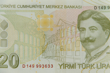 Macro shot of the twenty turkish lira banknote