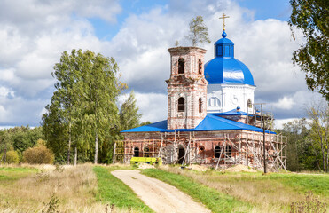 Old orthodox church under restoration at the village