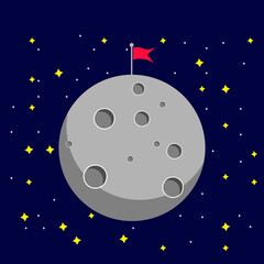 Moon with stars icon flat design illustration