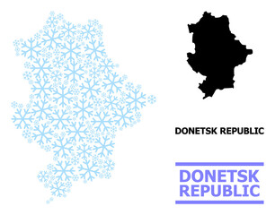 Vector mosaic map of Donetsk Republic created for New Year, Christmas celebration, and winter. Mosaic map of Donetsk Republic is formed of light blue snowflakes.