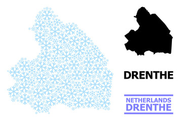 Vector mosaic map of Drenthe Province constructed for New Year, Christmas celebration, and winter. Mosaic map of Drenthe Province is composed with light blue snow icons.