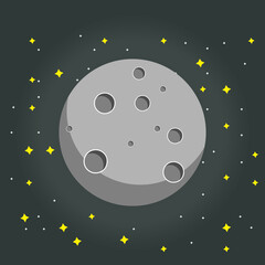Moon with stars icon flat design illustration